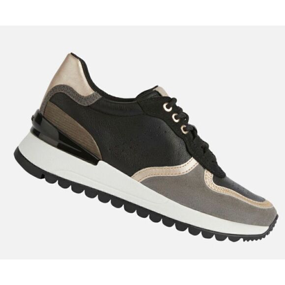 Geox Respira Desya Black & Rose Gold Low Top Athletic Sneaker NWOB Size 9 - Picture 1 of 14